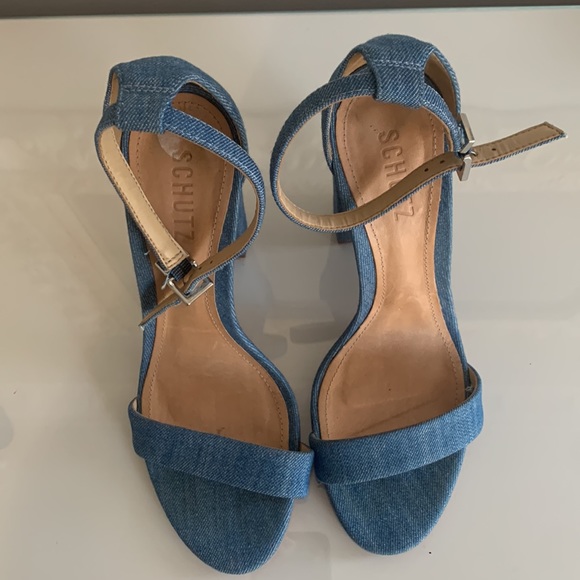 Schutz Denim Ankle Strap Sandals Size 8 - Picture 2 of 5